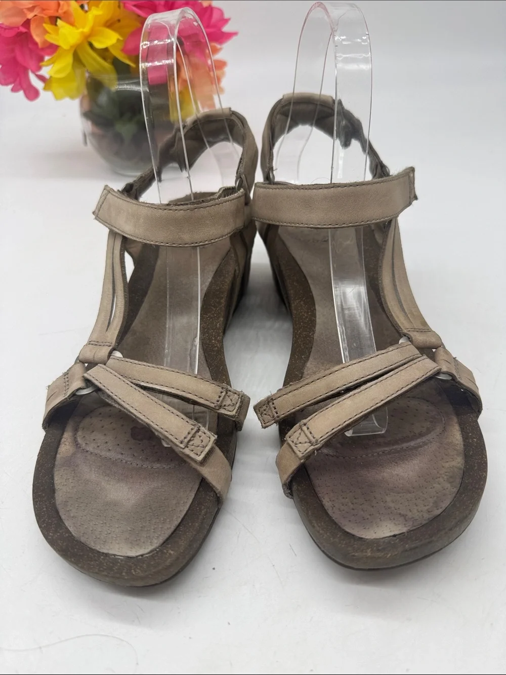 Teva Taupe Laether Strappy Wedge Sandals Size 9 KET10149B